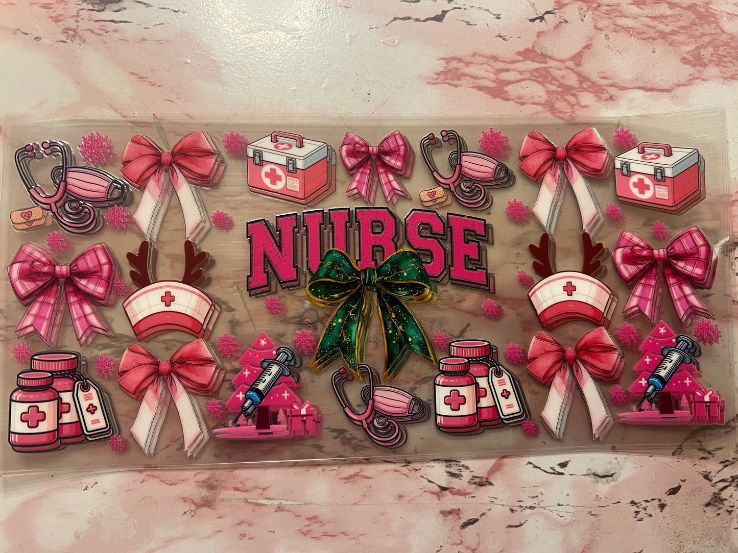 Nurse with green bows and pink bow